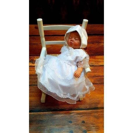 White Baby Girl Christening Dress with Bonnet Style MAYA SL