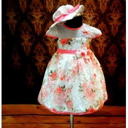 Lovely Ivory/Pink Special Occasion Girl Dress with Bonnet Style 0614