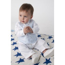 White/Blue Baby Boy Checkered Christening/Special Occasion Suit Style CR02