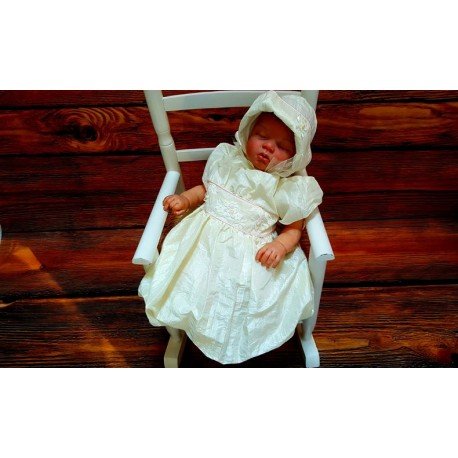 Lovely Ecru Christening/Special Occasion Dress and Bonnet style AX01