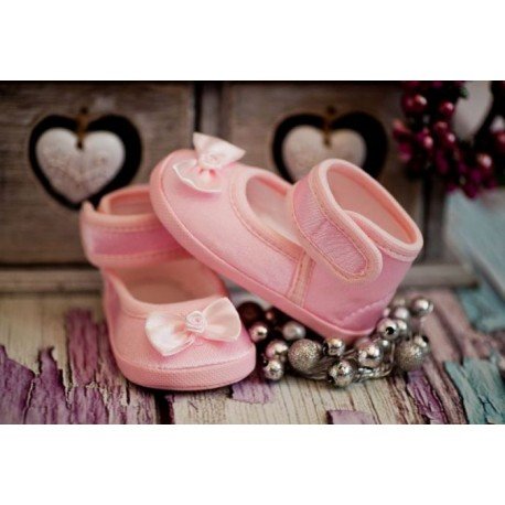 Baby Girls Christening/Occasion Ballerina Shoes with Satin Bow in Pink
