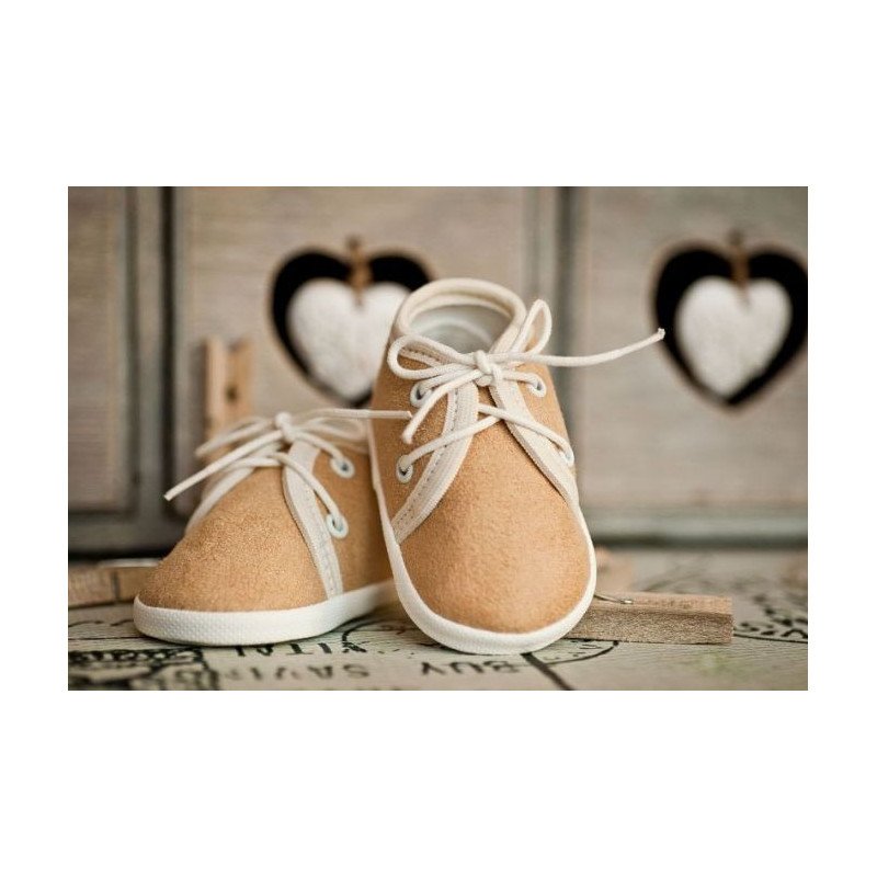 Beige Suede Christening Shoes Style M005