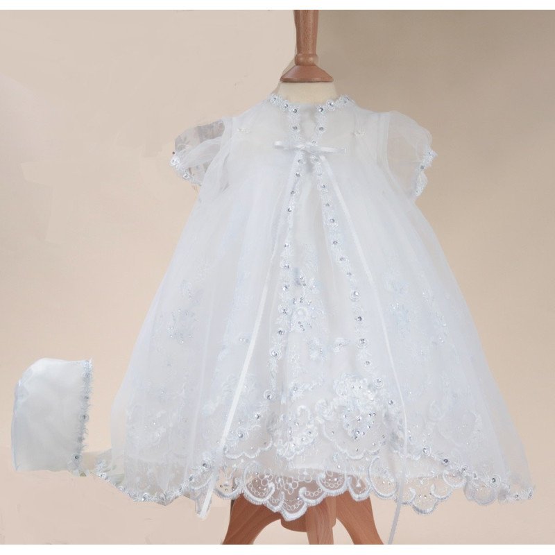 Sevva White Christening Dress, Overlay & Bonnet Style 208