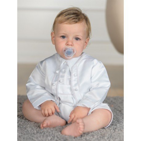 Sevva Baby Boy 3 Piece White Christening Romper Style PETER