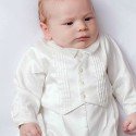 Sarah Louise Christening Ivory Long Sleeves Baby Boy Romper with Bonnet Style 002217