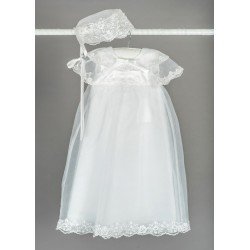 White Baby Girls Christening Gown with Bonnet Style BT025