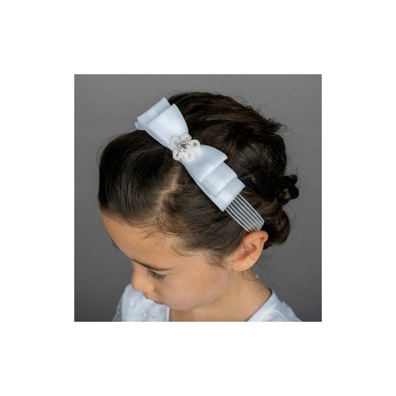 First Holy Communion White Headband with Bow Style G56-027-1