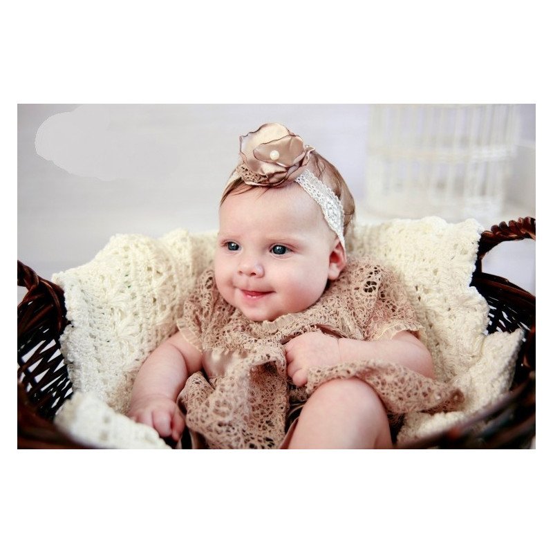 White/Beige Handmade Special Occasion Headband Style ANNETTE