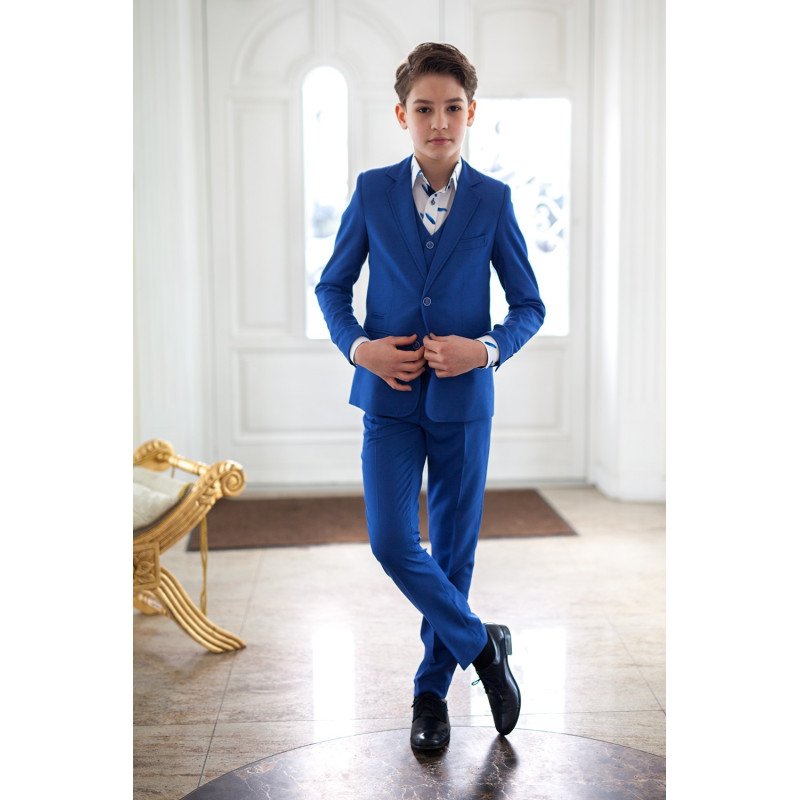 Confirmation 3 Pieces Blue Suit Style OLYMPUS