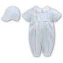White Baby Boy Christening Romper & Bonnet by Sarah Louise Style 002228
