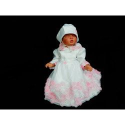 White/Pink Christening/Baptism Dress and Bonnet Style CASSIE