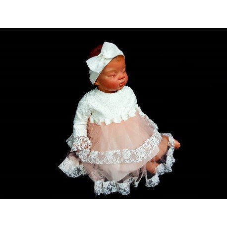 Ivory/Pink Christening/Special Occasion Dress & Headband Style 4067