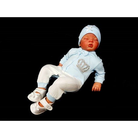 Ivory/Blue 3 Pcs Baby Boy Grow Set Style 05187