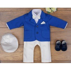 5 Pcs Christening Suit& Jacket Casper III Ivory /Royal Blue
