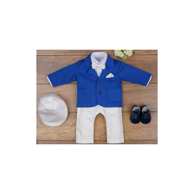 5 Pcs Christening Suit& Jacket Casper III Ivory /Royal Blue