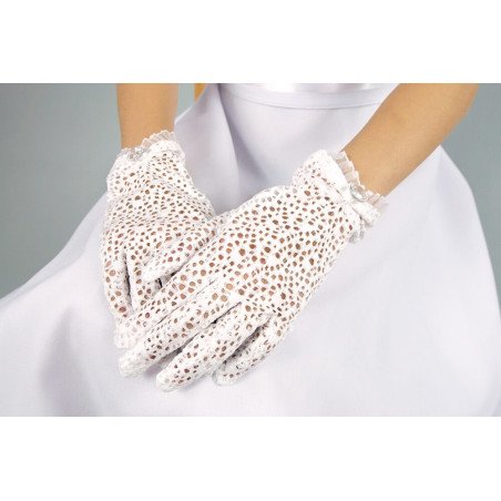 Lace White First Holy Communion Gloves Style K-23