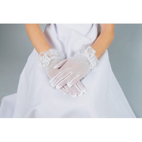 White Lace First Holy Communion Gloves Style K-19