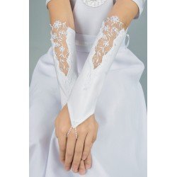 Long Mat Satin White First Holy Communion Gloves Style K-38