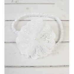 White Handmade Baby Girl Christening Headband Style MARCELINE BIS