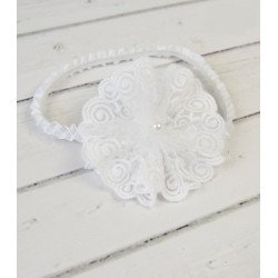 White Handmade Baby Girl Christening Headband Style MARCELINE BIS