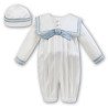 Sarah Louise Ivory/Blue Silk Baby Boy Christening Romper Style 002238