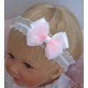 Handmade Christening White/Pink Headband Style 413