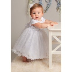Sevva White Tulle Princess Christening Dress with Overlay & Bonnet Style L321