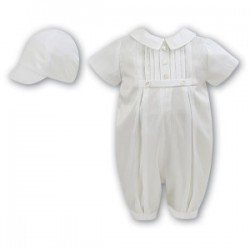 IVORY BABY BOY CHRISTENING ROMPER & BONNET BY SARAH LOUISE STYLE 002228