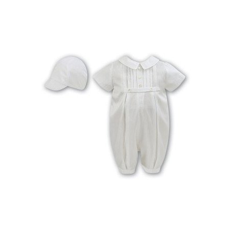 IVORY BABY BOY CHRISTENING ROMPER & BONNET BY SARAH LOUISE STYLE 002228