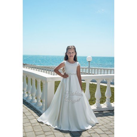 White Satin First Holy Communion Dress Style 20-0356