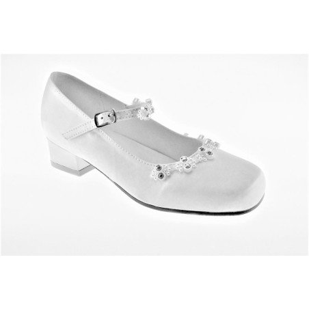 White Satin First Holy Communion Shoes Style EMMA