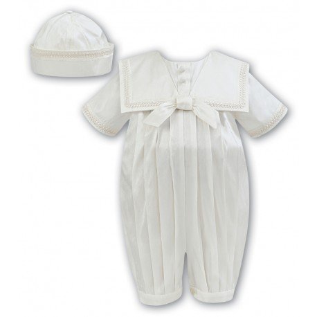 Sarah Louise Ivory Silk Baby Boy Christening Romper Style 002238 BIS