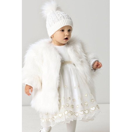 White Christening/Special Occasion Baby Girl Fur Coat Style C004