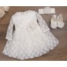 HANDMADE BABY GIRL IVORY CHRISTENING DRESS & HEADBAND & SHOES SET STYLE FELICIA