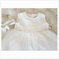 SEVVA BEAUTIFUL WHITE CHRISTENING DRESS & HEADBAND STYLE ROSE