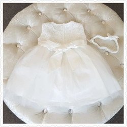 SEVVA BEAUTIFUL WHITE CHRISTENING DRESS & HEADBAND STYLE ROSE