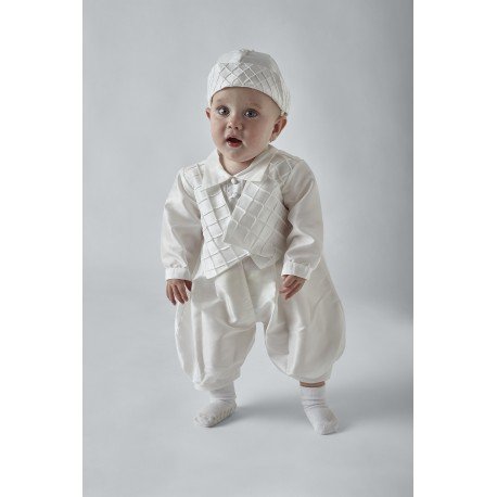 BOYS SEVVA WHITE CHRISTENING ROMPER SUIT STYLE PATRICK