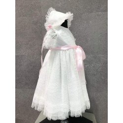 Handmade Baby Girl Ivory/Pink Christening Gown&Bonnet Style 2025