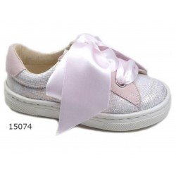 Spanish Pink/Metal Confirmation/Special Occasion Shoes by Tinny Shoes Style 15074