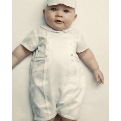 SARAH LOUISE BABY BOY CHRISTENING IVORY ROMPER WITH BONNET STYLE 002226