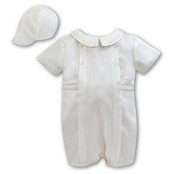 SARAH LOUISE BABY BOY CHRISTENING IVORY ROMPER WITH BONNET STYLE 002226