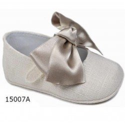 Spanish Handmade Linen Beige Christening Shoes by Tinny Shoes Style 15007