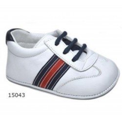 Spanish Handmade White/Red/Navy Christening Shoes by Tinny Shoes Style 15043