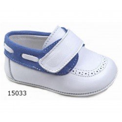 Spanish Handmade White/Blue Christening Shoes by Tinny Shoes Style 15033