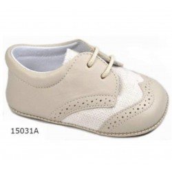 Spanish Handmade Beige Christening Shoes by Tinny Shoes Style 15031