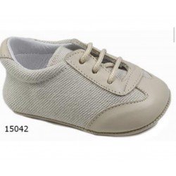 Spanish Handmade Beige Christening Shoes by Tinny Shoes Style 15042