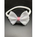 White/Pink Handmade Baby Girl Christening Headband Style 1027 BIS