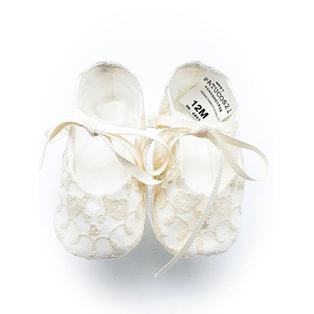 Marla Handmade Ivory Christening Baby Girl Shoes Style M597