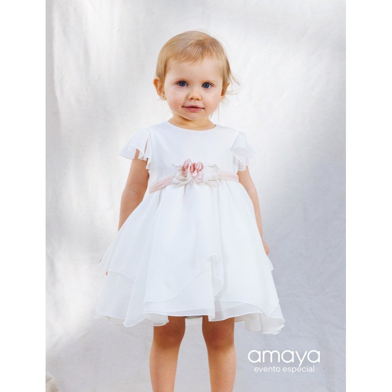 AMAYA HANDMADE IVORY/PEACH CHRISTENING/BAPTISM BABY GIRL DRESS STYLE 532212