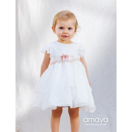 AMAYA HANDMADE IVORY/PEACH CHRISTENING/BAPTISM BABY GIRL DRESS STYLE 532212